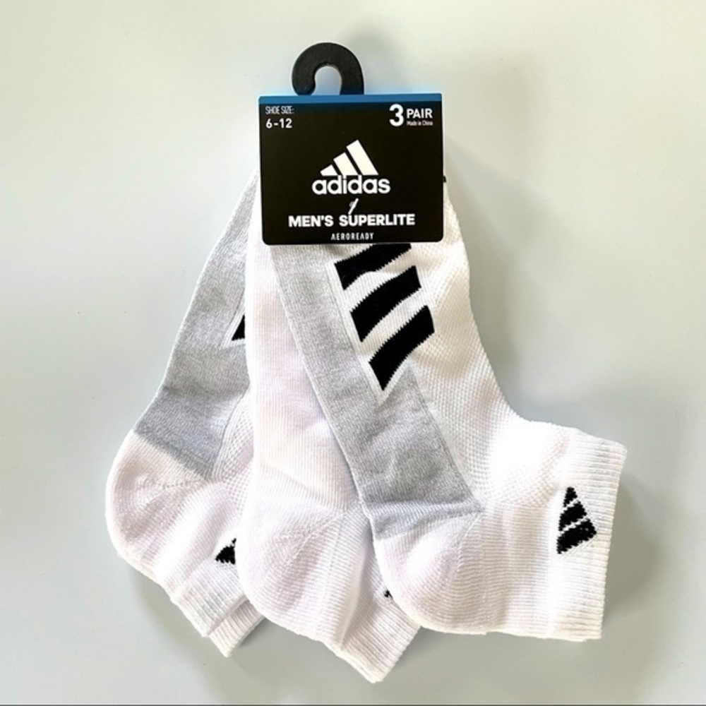Adidas men’s low cut socks 3 pack size 6-12 white gray black